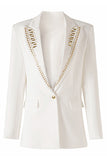 Hvit Beaded Peak Lapel Kvinner Blazer