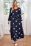 Navy Scoop Neck Polka Dots Lang Cocktail Kjole med Bånd