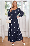 Navy Scoop Neck Polka Dots Lang Cocktail Kjole med Bånd