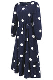 Navy Scoop Neck Polka Dots Lang Cocktail Kjole med Bånd