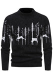 Menns svart Slim-fit Crew Neck Jul Hjort Print Genser