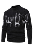 Menns svart Slim-fit Crew Neck Jul Hjort Print Genser