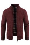 Menns Burgunder Stand Collar Fortykket Cardigan Genser