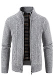 Menns Burgunder Stand Collar Fortykket Cardigan Genser