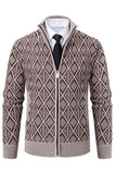 Menns Jacquard Plus Fløyel Casual Stand Collar Cardigan Jakke