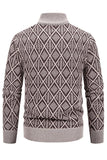 Menns Jacquard Plus Fløyel Casual Stand Collar Cardigan Jakke