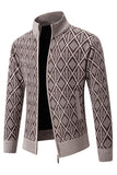 Menns Jacquard Plus Fløyel Casual Stand Collar Cardigan Jakke