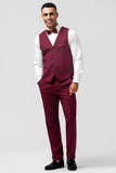 Burgundy 3 Pieces Peak Lapel Balldresser for menn