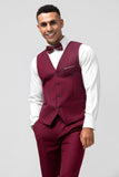 Burgundy 3 Pieces Peak Lapel Balldresser for menn