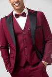 Burgundy 3 Pieces Peak Lapel Balldresser for menn