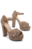 Leopard Print Plattform Hæl Sandaler Chunky Pump Bryllup Fest Brud Kjole Sko