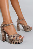 Leopard Print Plattform Hæl Sandaler Chunky Pump Bryllup Fest Brud Kjole Sko