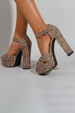 Leopard Print Plattform Hæl Sandaler Chunky Pump Bryllup Fest Brud Kjole Sko