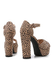 Leopard Print Plattform Hæl Sandaler Chunky Pump Bryllup Fest Brud Kjole Sko