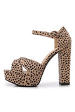 Leopard Print Plattform Hæl Sandaler Chunky Pump Bryllup Fest Brud Kjole Sko