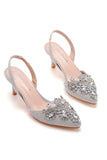 Svart Rhinestone Hæl Slingback Sandaler Spiss Tå Slip On Block Hæler