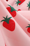 A Line Blush Strawberry Printed 1950-talls kjole med korte ermer