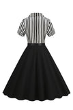 A Line Black Stripe 1950-talls kjole med korte ermer