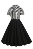 A Line Black Stripe 1950-talls kjole med korte ermer