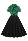 A Line Black Stripe 1950-talls kjole med korte ermer