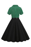 A Line Black Stripe 1950-talls kjole med korte ermer