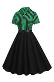 A Line Black Stripe 1950-talls kjole med korte ermer