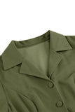 Army Green Notched Lapel plissert 1950-talls kjole med lange ermer