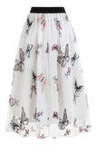 Aprikos høy midje Print Chiffon Floral Løs Midi A Line Skjørt