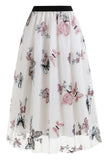 Aprikos høy midje Print Chiffon Floral Løs Midi A Line Skjørt