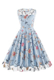 Aprikos Elegant Floral Brodert Ermeløs Midi Vintage Kjole