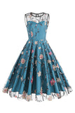Aprikos Elegant Floral Brodert Ermeløs Midi Vintage Kjole