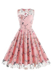 Aprikos Elegant Floral Brodert Ermeløs Midi Vintage Kjole