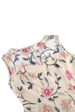 Aprikos Elegant Floral Brodert Ermeløs Midi Vintage Kjole