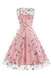 Aprikos Elegant Floral Brodert Ermeløs Midi Vintage Kjole