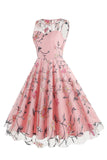 Aprikos Elegant Floral Brodert Ermeløs Midi Vintage Kjole