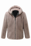 Menns Khaki Zip-Up Fleece hettegenser vinterfrakk