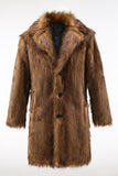 Brun hakket jakkeslag lang Shearling frakk for menn med knapper