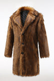 Brun hakket jakkeslag lang Shearling frakk for menn med knapper