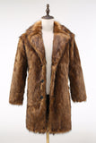 Brun hakket jakkeslag lang Shearling frakk for menn med knapper