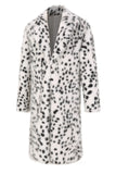 Hvit svart Leopard Print Faux Pels Frakk Menns mellomlange dress krage