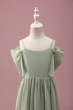 Sage A Line Spaghetti Stropper Chiffon Rynket Junior Brudepike Kjole