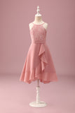 Blush Halterneck A-linje Chiffon Junior Brudepikekjole med Volanger