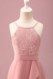 Blush Halterneck A-linje Chiffon Junior Brudepikekjole med Volanger