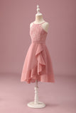 Blush Halterneck A-linje Chiffon Junior Brudepikekjole med Volanger