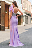 Havfrue Fuchsia One Shoulder Avtagbare Volanger Lang Ballkjole Med Splitt