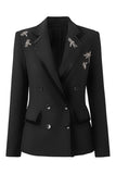 Glitrende svart hakket jakkeslag Rhinestones Kvinner Party Blazer