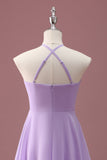 Lilac A Line Halter Ruched Junior Brudepike Kjole