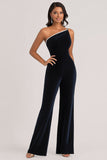 Fløyel Navy Jumpsuits for kvinner med Rhinestone