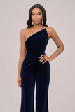 Fløyel Navy Jumpsuits for kvinner med Rhinestone