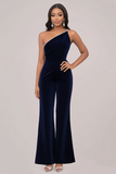 Fløyel Navy Jumpsuits for kvinner med Rhinestone